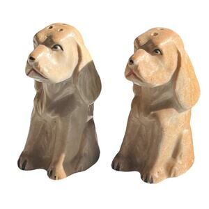 Dog Salt & Pepper Shaker Set Brown Labrador Long Ears Puppy Japan VTG